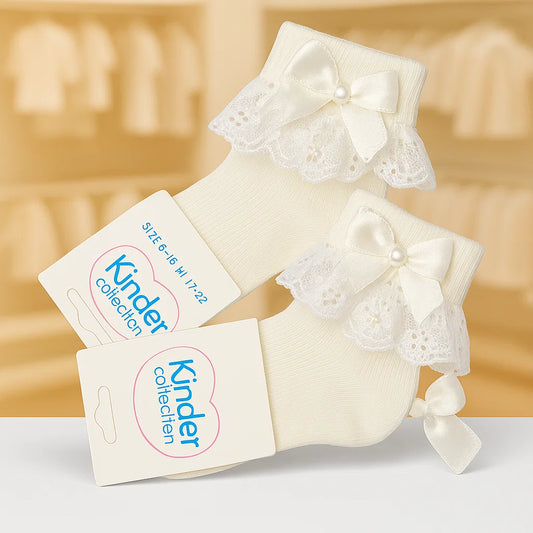 WHITE PEARL HEART RIBBON BOW SOCK