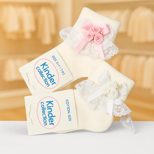 SMOOTH KNIT CLUSTER TRIM LACE SOCK