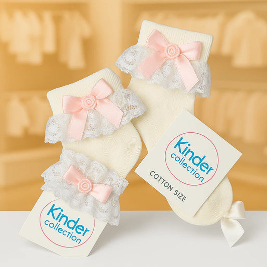 PEARL HEART PINK RIBBON BOW SOCK