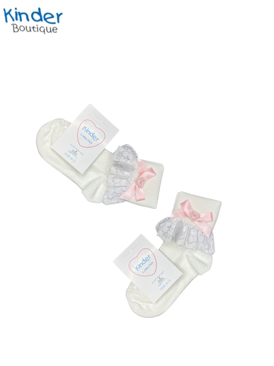 PEARL HEART PINK RIBBON BOW SOCK