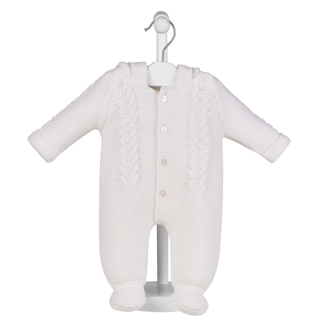 WHITE HOODED KNITTED PRAM SUIT