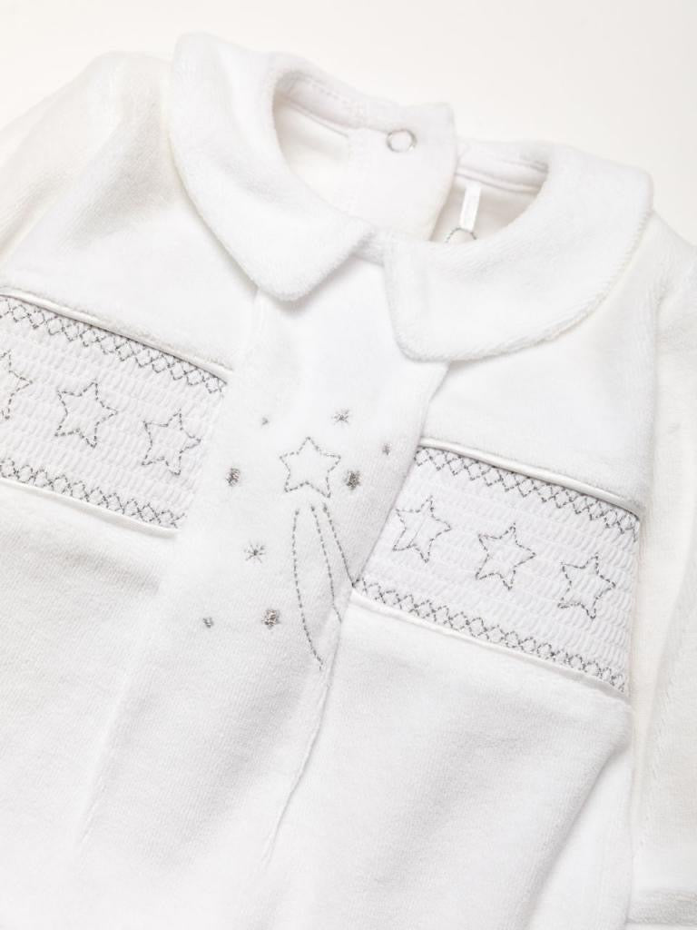 ROCK A BYE BOUTIQUE - SMOCKED STAR ALL IN ONE - WHITE