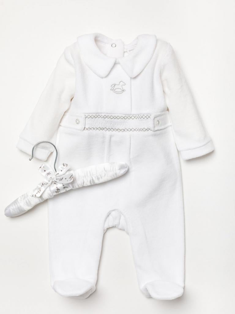 ROCK A BYE BOUTIQUE - SMOCKED ROCKING HORSE ALL IN ONE - WHITE