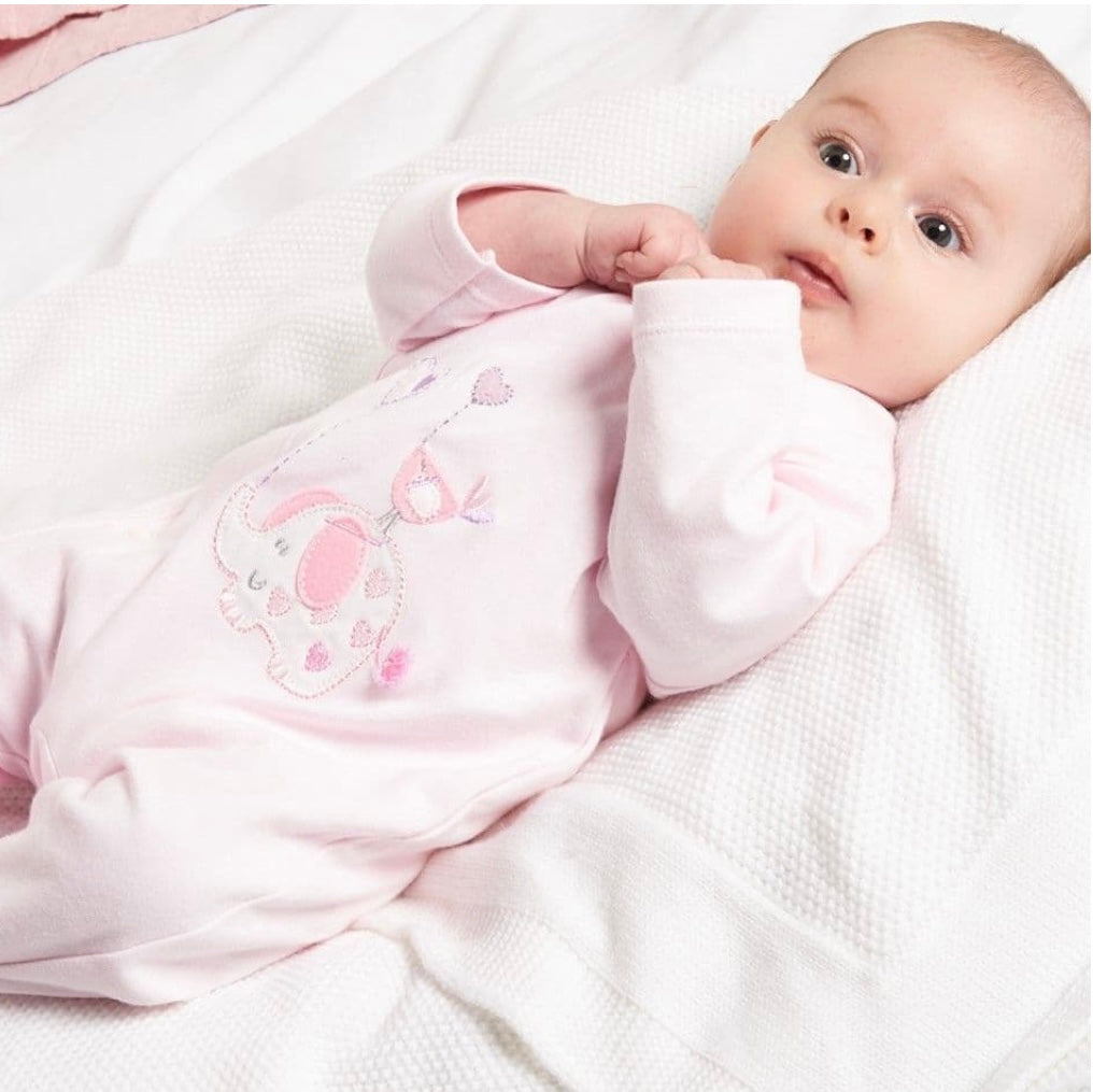 PINK "ELEPHANT & BIRD WITH BALLOON" COTTON SLEEPSUIT