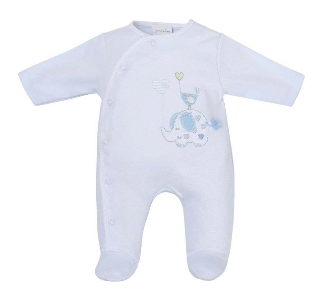 BLUE "ELEPHANT & BIRD WITH BALLOON" SLEEP SUIT