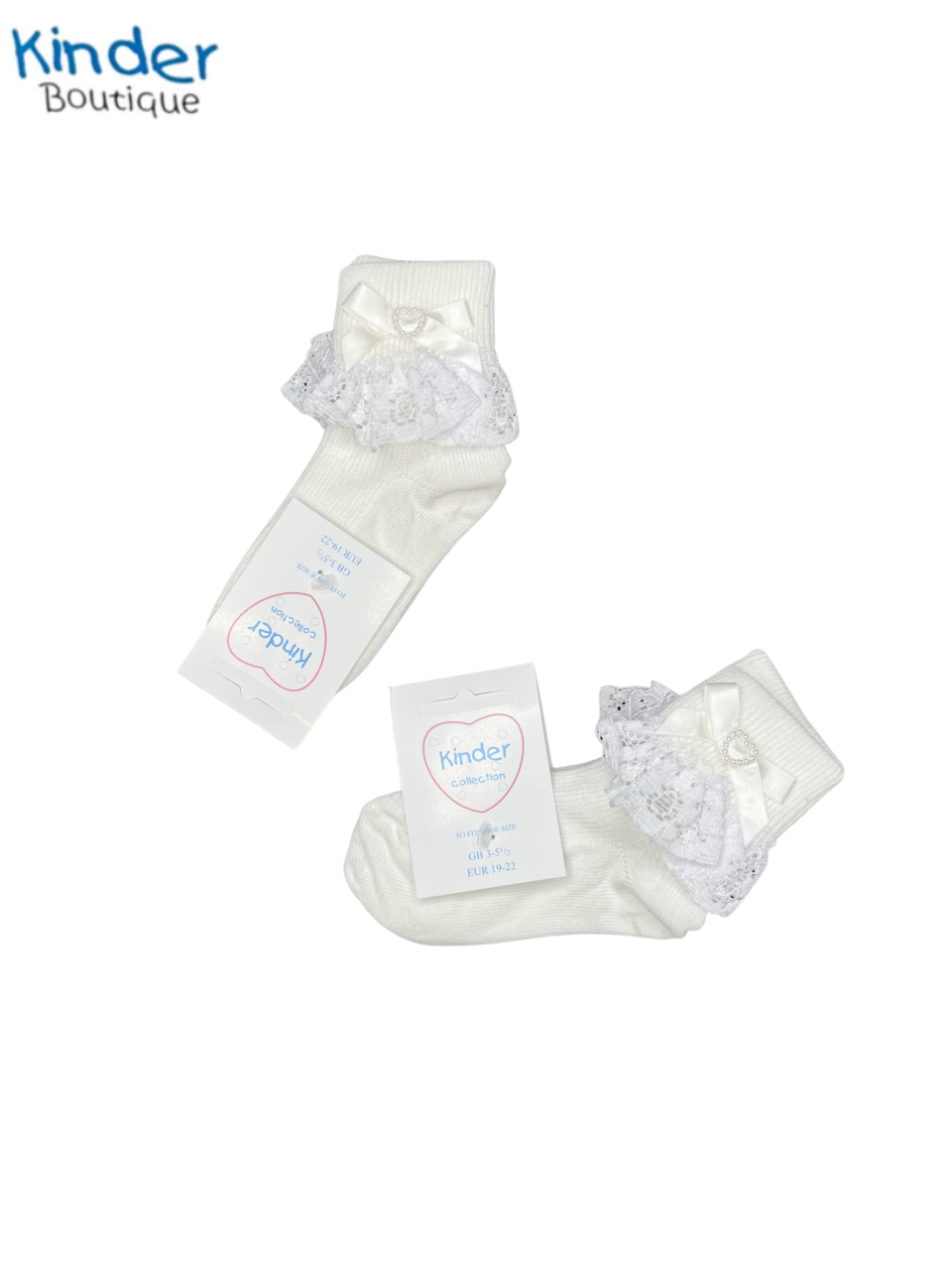 WHITE PEARL HEART RIBBON BOW SOCK