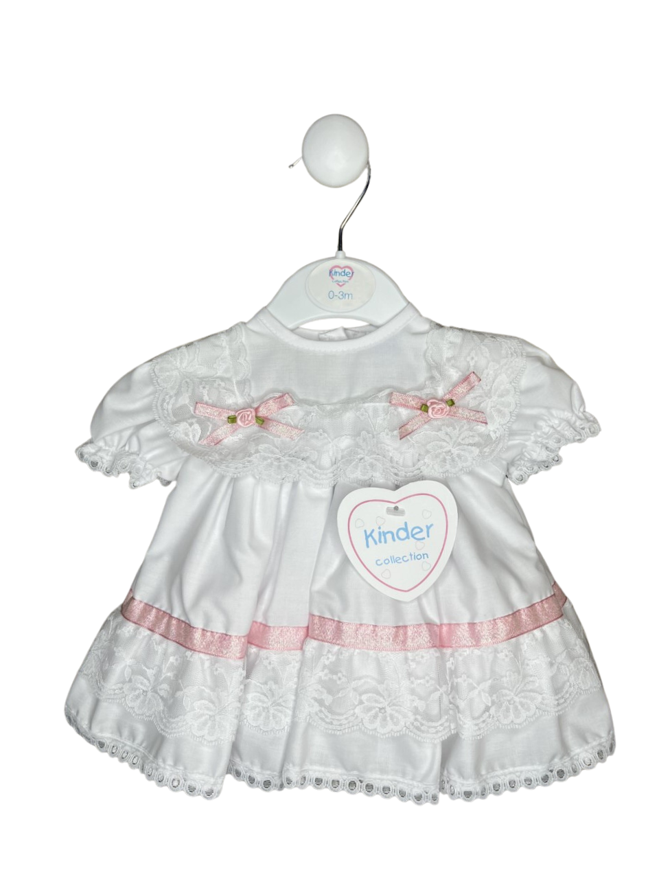 LACE RIBBON SPARKLE DRESS WITH PINK ROSEBUDS