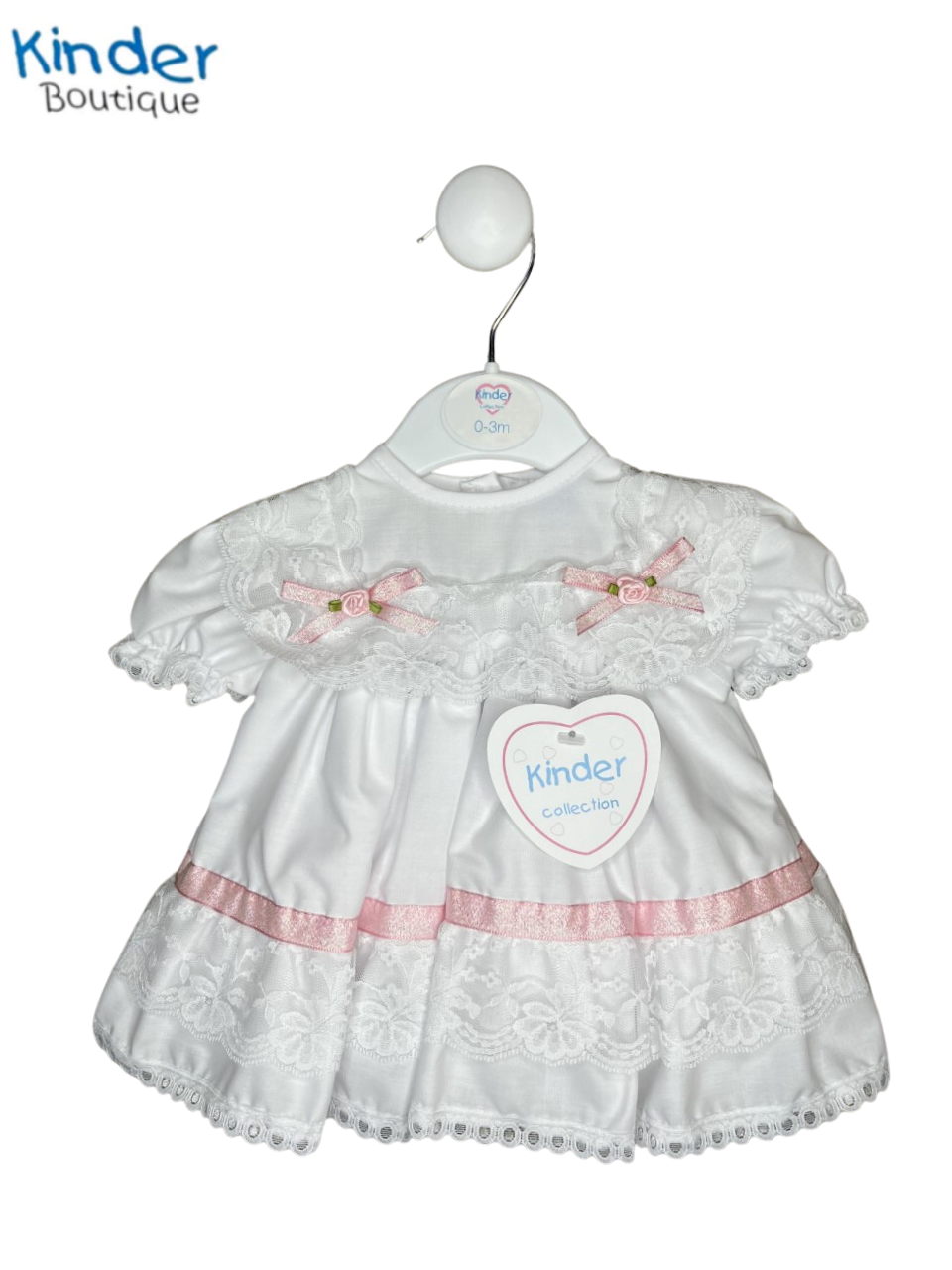 LACE RIBBON SPARKLE DRESS WITH PINK ROSEBUDS