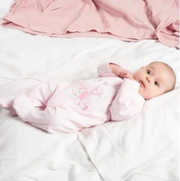 PINK "ELEPHANT & BIRD WITH BALLOON" COTTON SLEEPSUIT