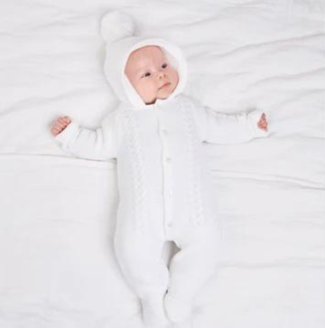 WHITE HOODED KNITTED PRAM SUIT