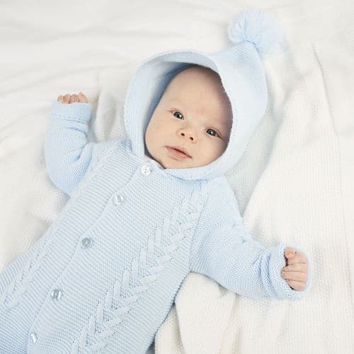 BLUE CABLE KNITTED PRAM SUIT