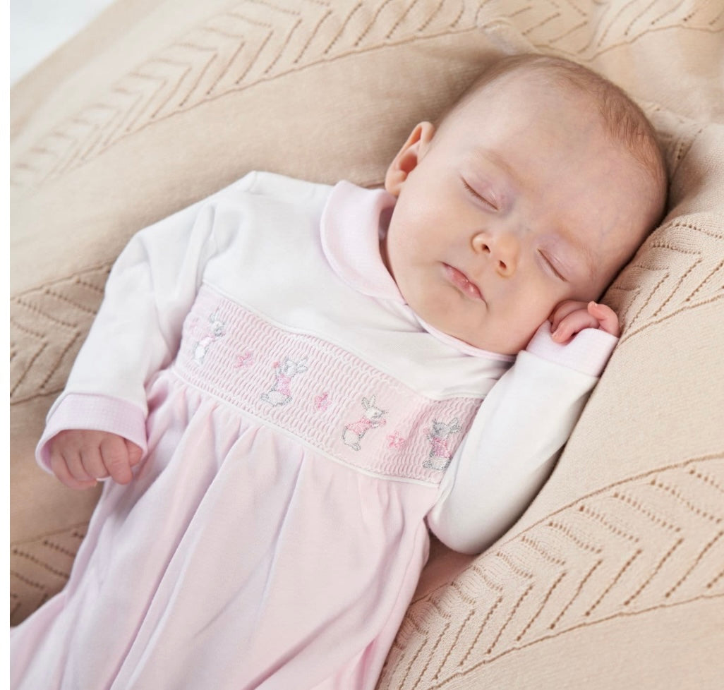 RABBIT & STAR SMOCKED SLEEPSUIT