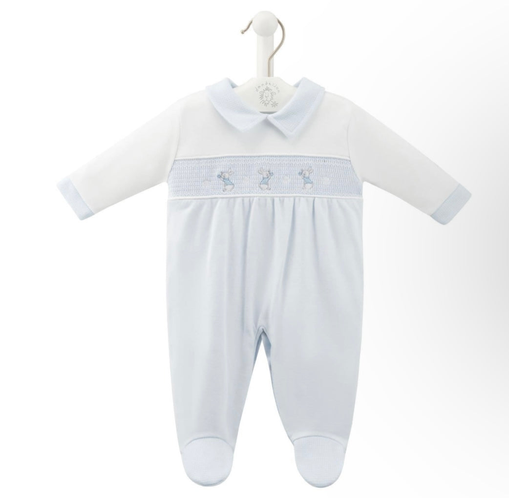 RABBIT & STAR SMOCKED SLEEPSUIT