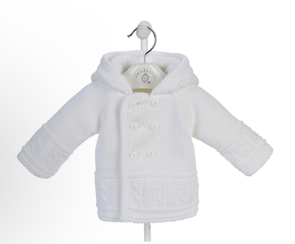 UNISEX WHITE KNITTED BABY JACKET