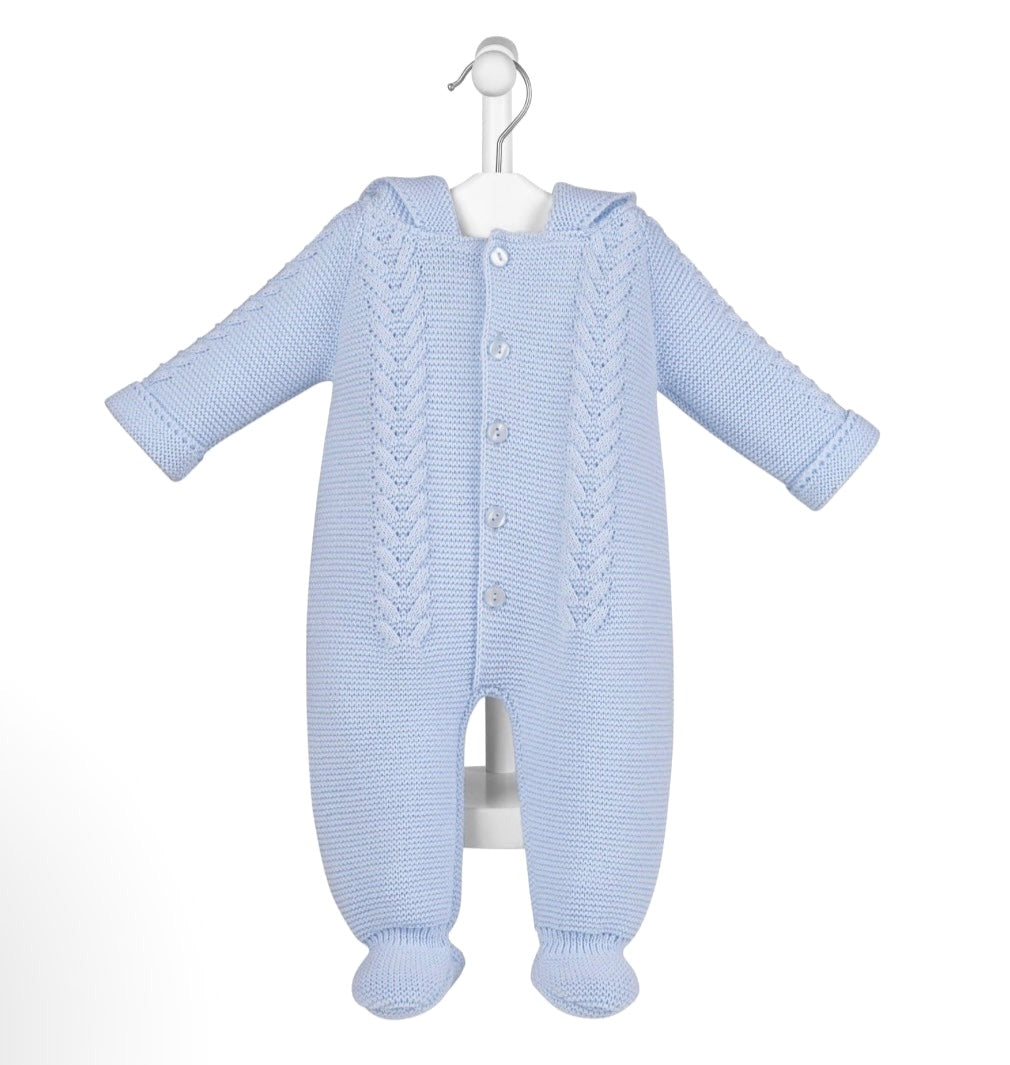 BLUE CABLE KNITTED PRAM SUIT