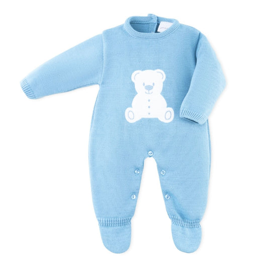 BLUE TEDDY BEAR KNITTED ONESIE