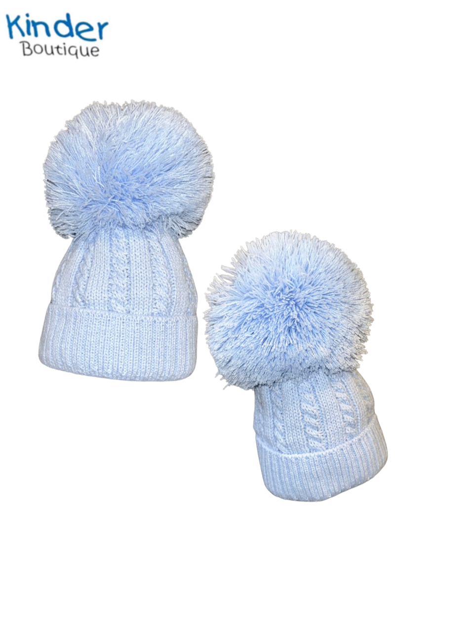 BLUE KINDER BABY CABLE KNIT POM HAT