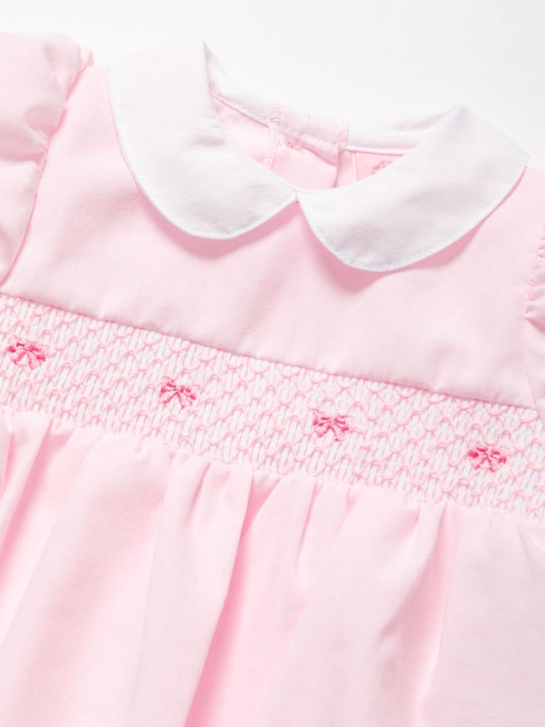 ROCK A BYE BABY - PINK BOW SMOCKED ROMPER