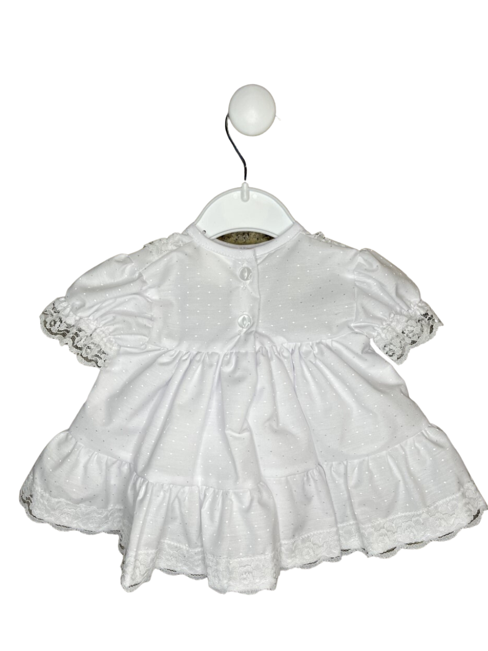 DOBBY SPOT DRESS WITH LACE TRIM