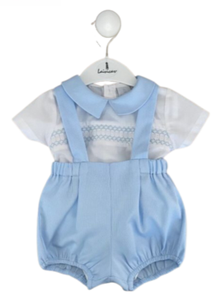 'LAIVICAR' BLUE/WHITE CLASSIC SMOCKED SHIRT & BRACES