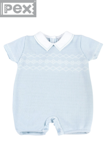 BLUE & WHITE DIAMOND KNIT ROMPER