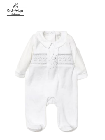 ROCK A BYE BOUTIQUE - SMOCKED STAR ALL IN ONE - WHITE