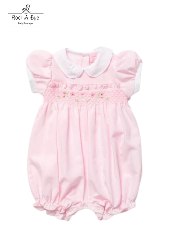 ROCK A BYE BABY - FLOWER SMOCKED ROMPER - PINK