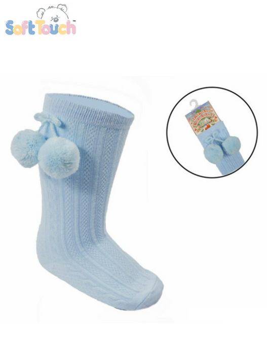 SKY BLUE ELEGANCE POM POM SOCK