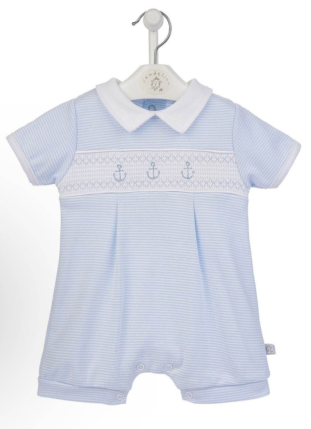 BLUE ANCHOR SMOCKED ROMPER