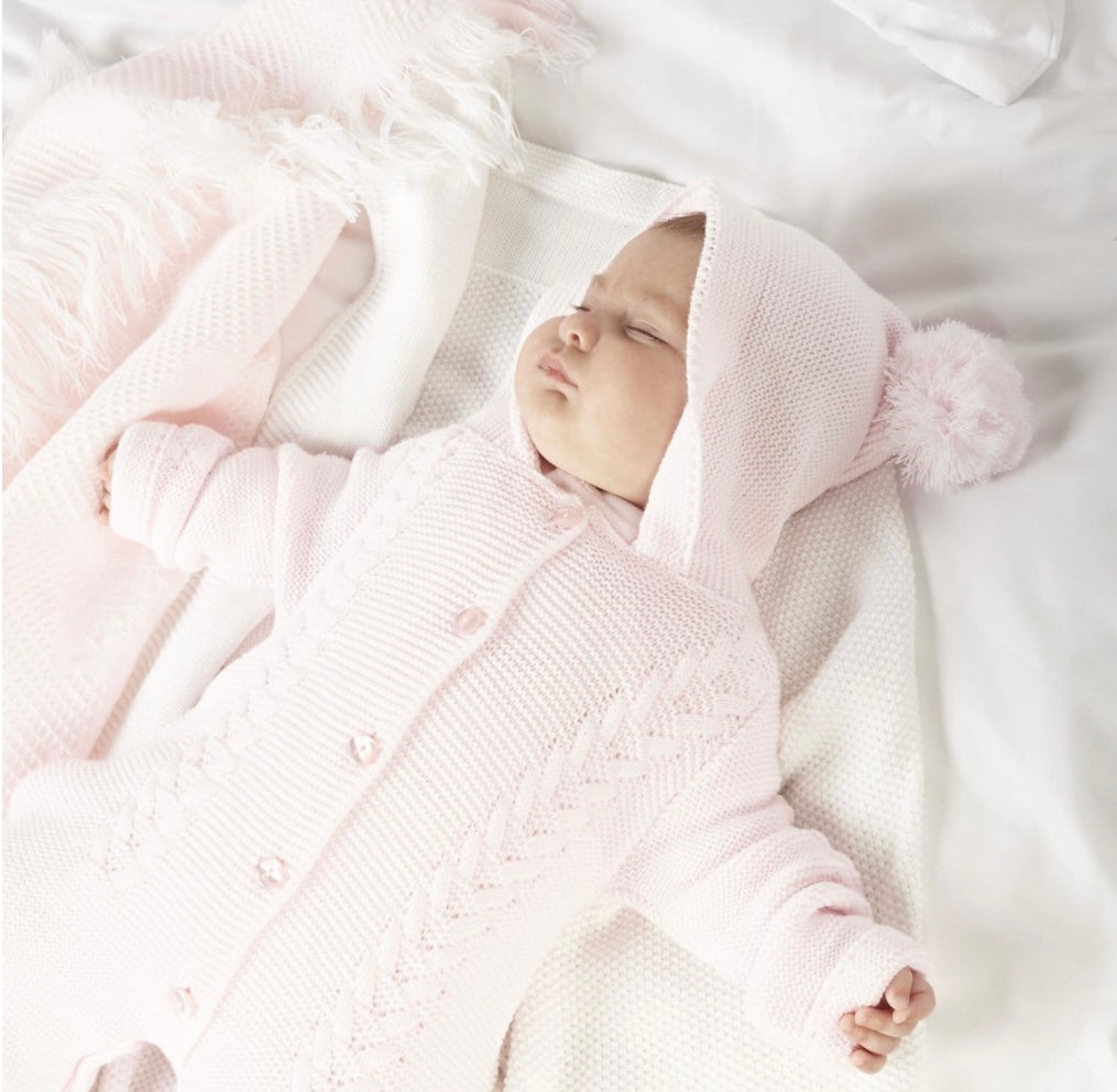 PINK CABLE KNITTED PRAM SUIT