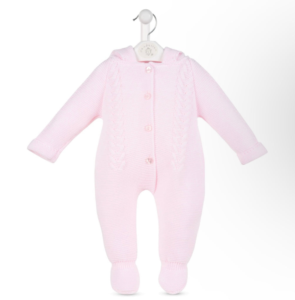 PINK CABLE KNITTED PRAM SUIT